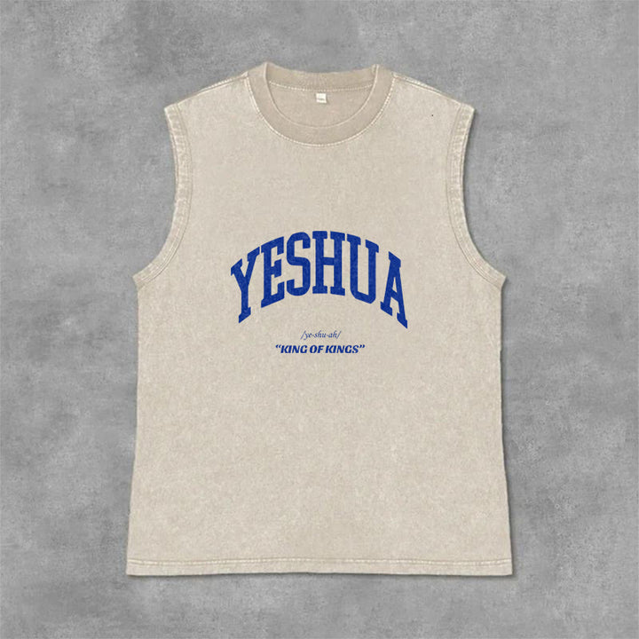 Christianartworkshop Yeshua King Of Kings Unisex Washed Tank Top - Beige - 2XL - image 0