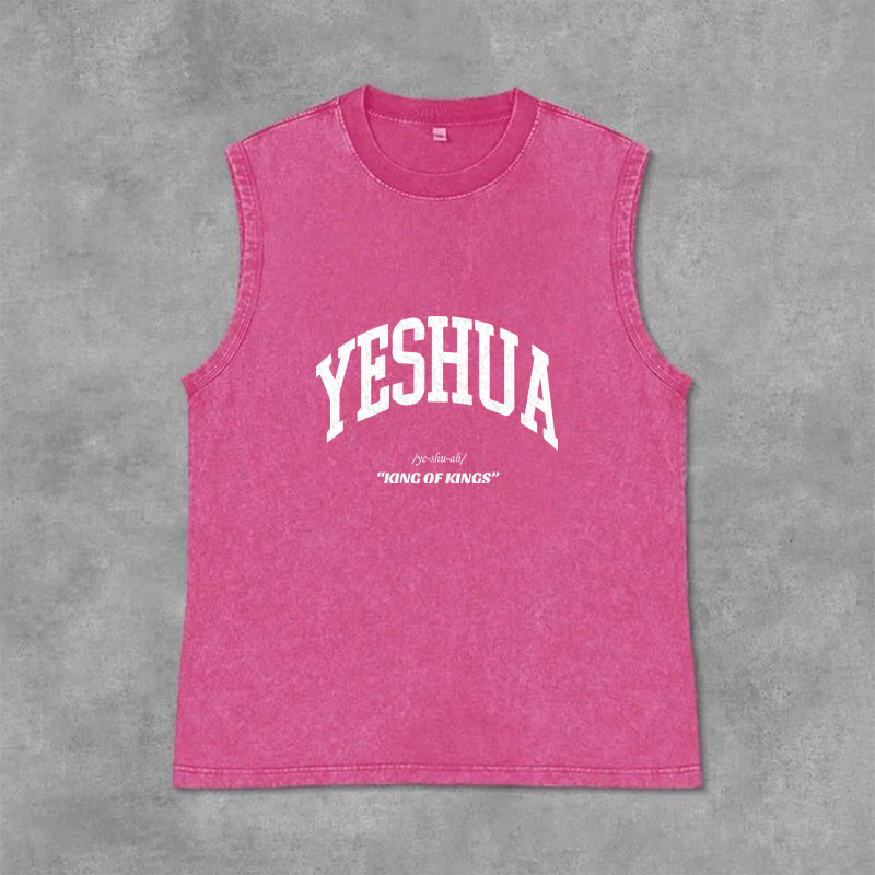Christianartworkshop Yeshua King Of Kings Unisex Washed Tank Top - Pink - 2XL - image 12
