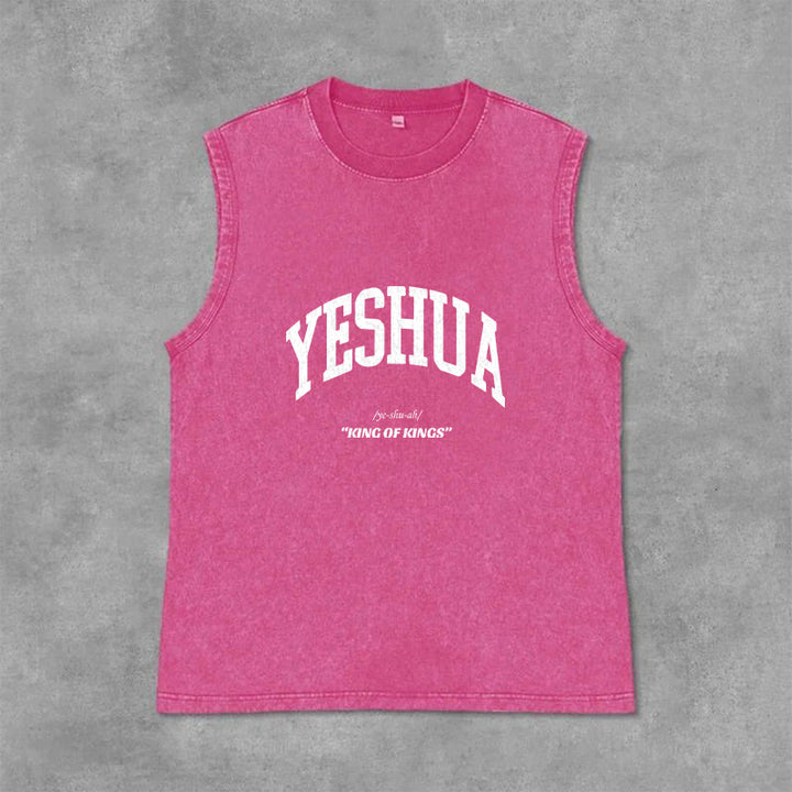 Christianartworkshop Yeshua King Of Kings Unisex Washed Tank Top - Pink - 2XL - image 12