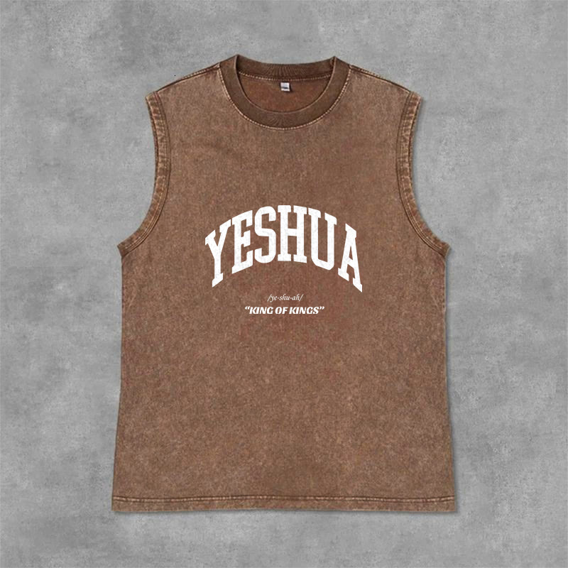 Christianartworkshop Yeshua King Of Kings Unisex Washed Tank Top - Brown - 2XL - image 9