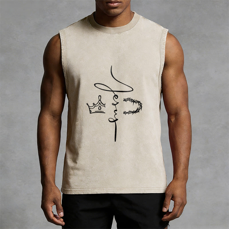 Christianartworkshop Jesus Crown Of Thorns Unisex Washed Tank Top - image 10