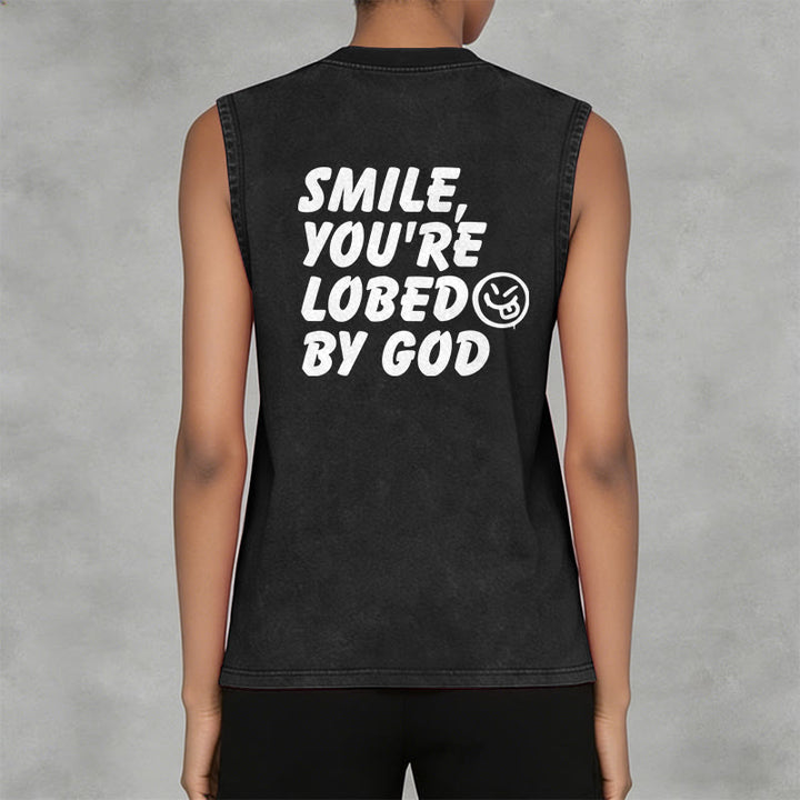 Christianartworkshop Smile You're Loved By God Unisex Washed Tank Top - image 3