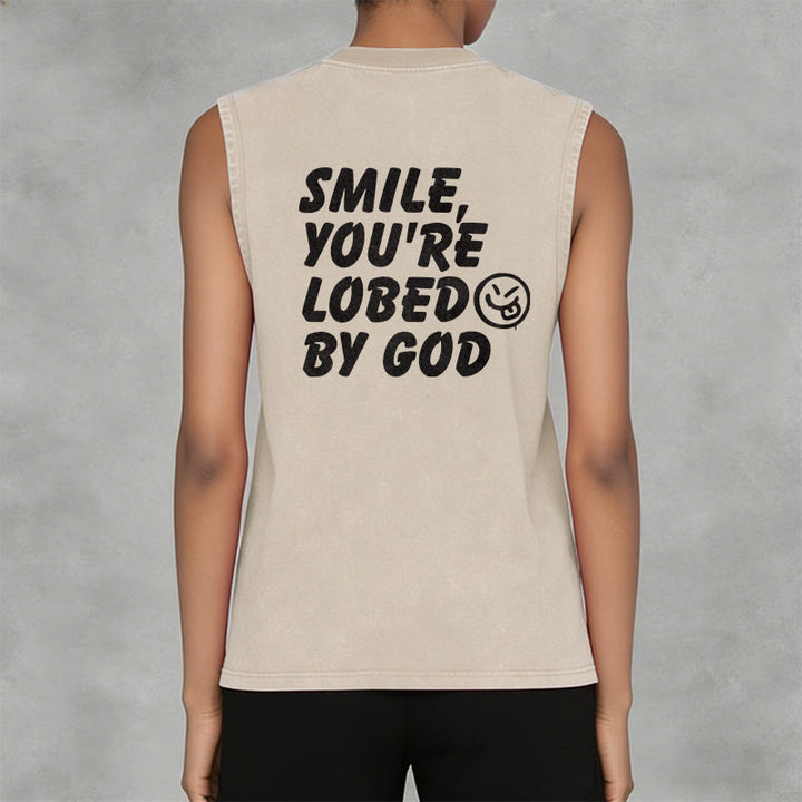 Christianartworkshop Smile You're Loved By God Unisex Washed Tank Top - image 24