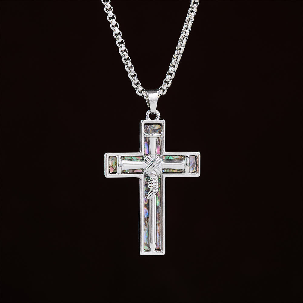 Christianartworkshop Abalone Shell Inlay Nail Cross Necklace: A Symbol of Christ’s Sacrificial Love - image 1