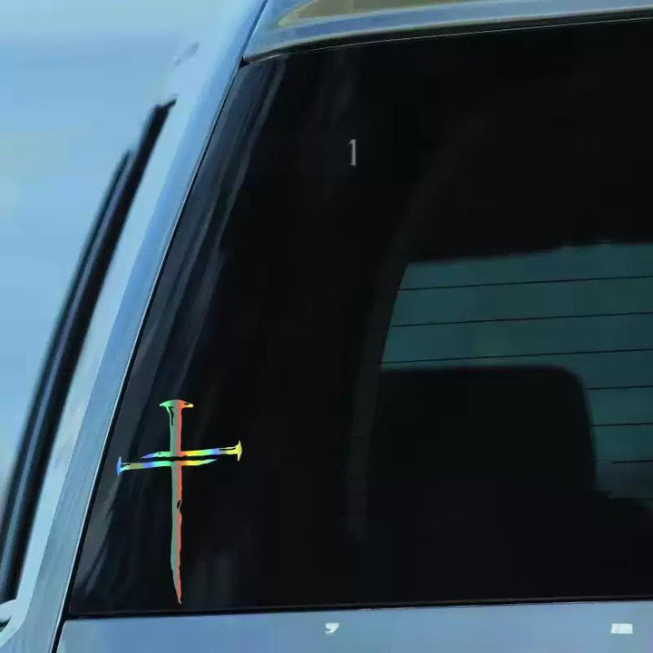 Christianartworkshop Distressed Cross Vinyl Sticker: Weather-Resistant for Car Window Display - Rainbow Laser - image 6