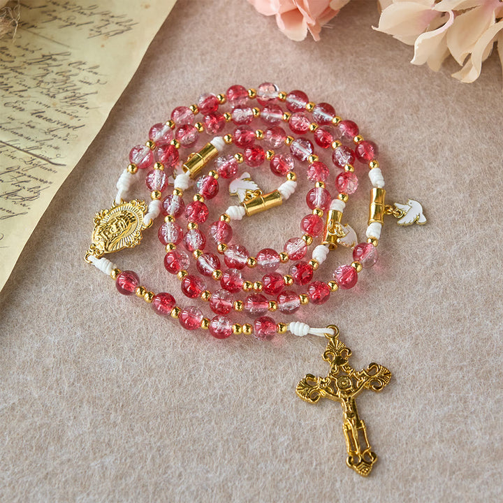 Christianartworkshop Red Glass Bead Holy Spirit Dove Our Lady Rosary: Embody Sacred Love and Vibrant Devotion - image 2