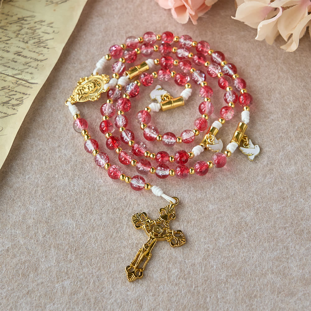 Christianartworkshop Red Glass Bead Holy Spirit Dove Our Lady Rosary: Embody Sacred Love and Vibrant Devotion - image 5