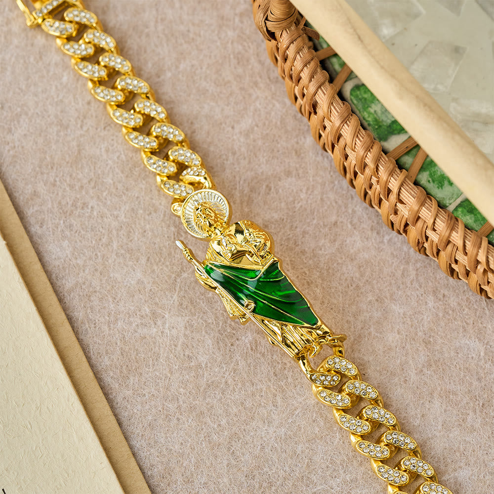 Christianartworkshop St. Jude with Green Robe Zircon Curb Bracelet: A Symbol of Sacred Grace and Protection - image 3