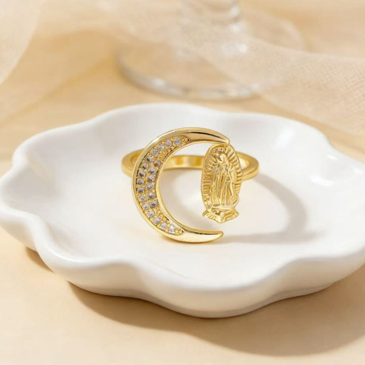 Christianartworkshop Heart/Moon/Oval Style Our Lady Ring: Sacred Devotion & Radiant Grace - Moon - image 3