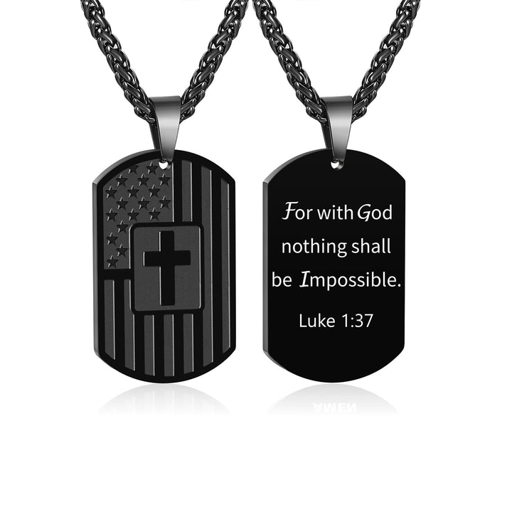 Christianartworkshop American Flag & Cross Double-Sided Scripture Necklace: A Symbol of Sacred Strength and Courage - Black Luke 1:37 - image 27