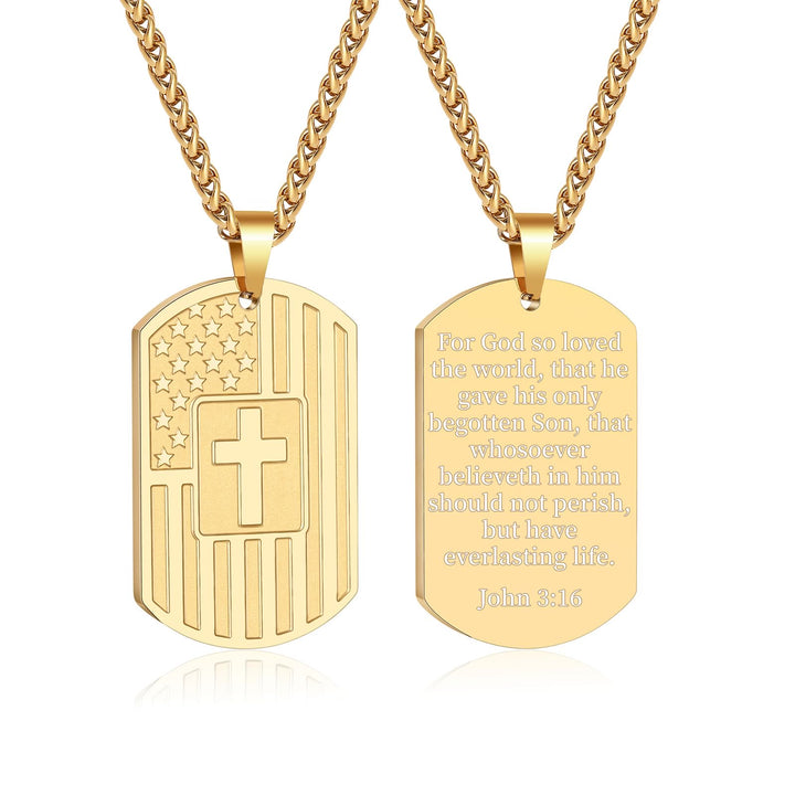 Christianartworkshop American Flag & Cross Double-Sided Scripture Necklace: A Symbol of Sacred Strength and Courage - Golden John 3:16 - image 31