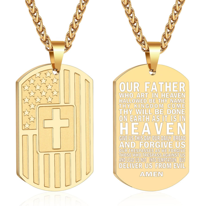 Christianartworkshop American Flag & Cross Double-Sided Scripture Necklace: A Symbol of Sacred Strength and Courage - Golden Our Father - image 10