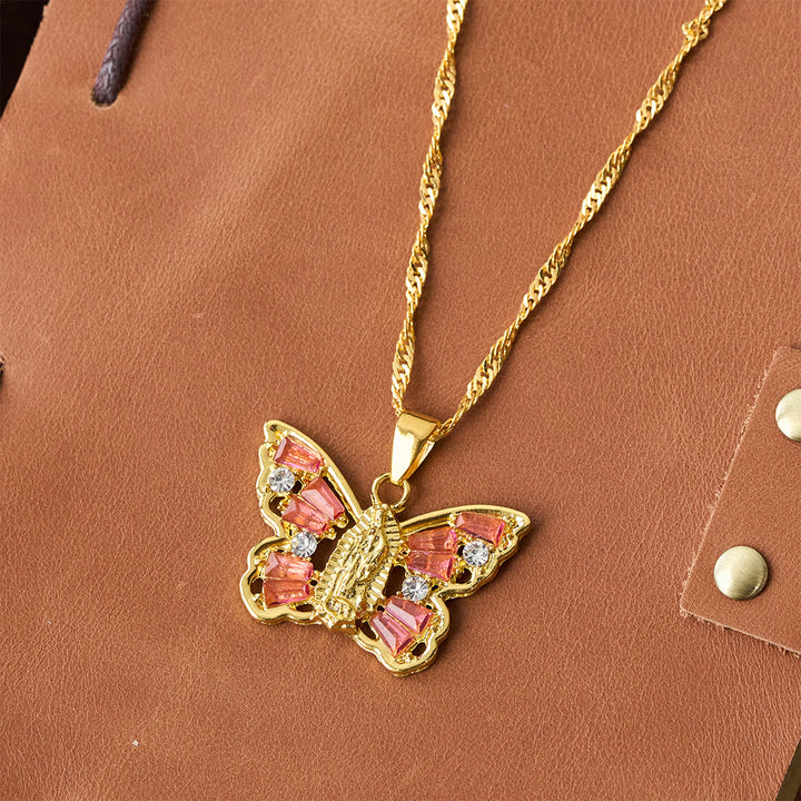 Christianartworkshop Spiritual Rebirth Butterfly Necklace: Our Lady Center & Crystal Wing Twisted Rope Chain - image 6