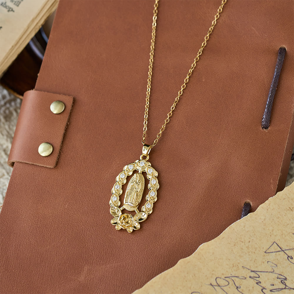 Christianartworkshop Zircon Floral Wreath Our Lady Necklace: A Symbol of Sacred Grace and Protection - image 2