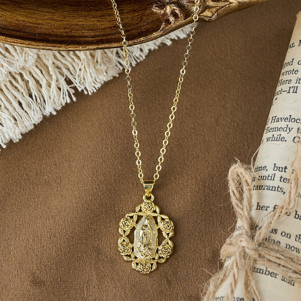 Christianartworkshop Rose-Wreathed Our Lady Pendant Necklace: A Symbol of Sacred Grace and Protection - image 4