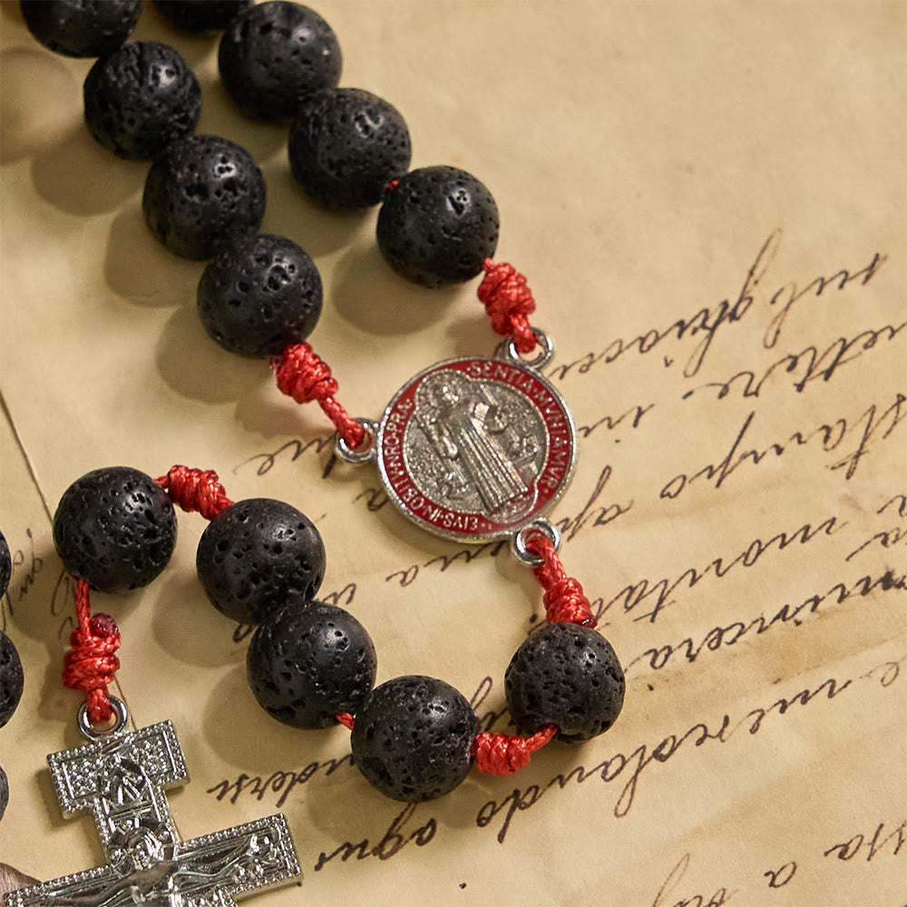 Christianartworkshop Volcanic Stone Byzantine Rosary with St. Benedict & San Damiano Crucifix - image 6