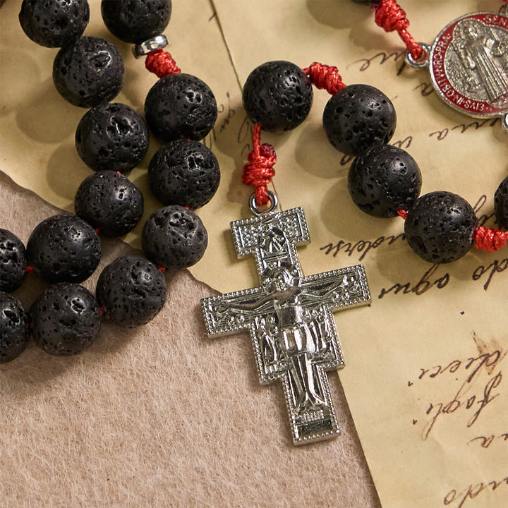 Christianartworkshop Volcanic Stone Byzantine Rosary with St. Benedict & San Damiano Crucifix - image 7