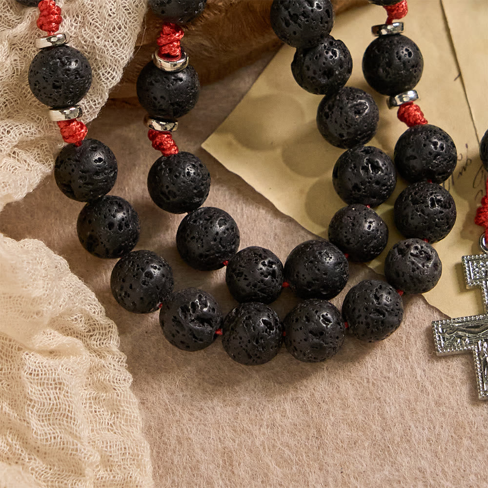 Christianartworkshop Volcanic Stone Byzantine Rosary with St. Benedict & San Damiano Crucifix - image 5