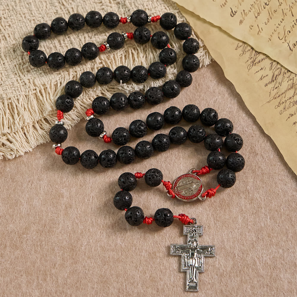 Christianartworkshop Volcanic Stone Byzantine Rosary with St. Benedict & San Damiano Crucifix - image 2