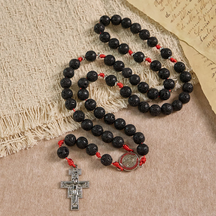 Christianartworkshop Volcanic Stone Byzantine Rosary with St. Benedict & San Damiano Crucifix - image 3