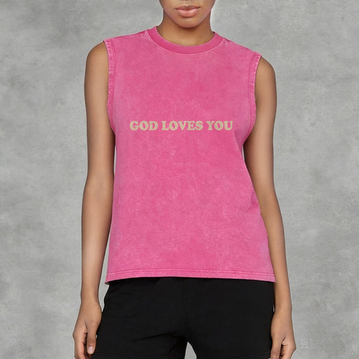 Christianartworkshop God Loves You Unisex Washed Tank Top - image 26