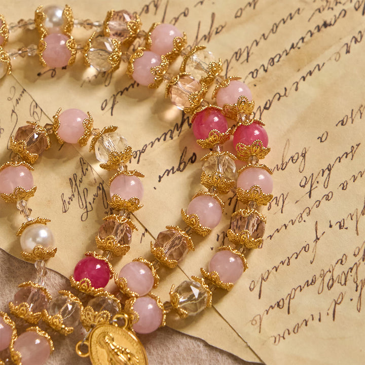 Christianartworkshop Pink-Tone Glass Devotion Rosary with Our Lady Medal & Crucifix: Sacred Love Woven in Elegant Craft - image 5