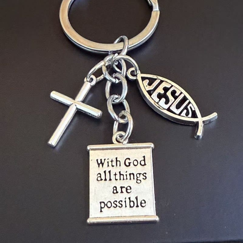 Christianartworkshop Scripture Cross Ichthys Keychain: A Symbol of Divine Possibility and Hope - Ichthys - image 0