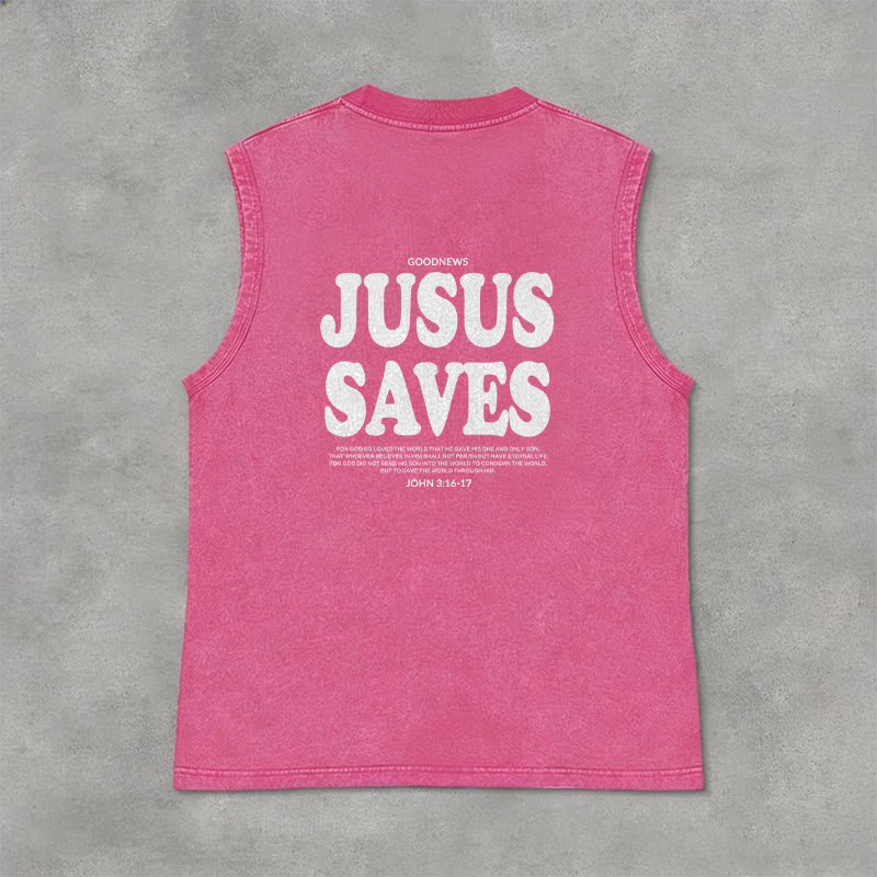 Christianartworkshop Jesus Saves John 3:16 Unisex Washed Tank Top - image 5