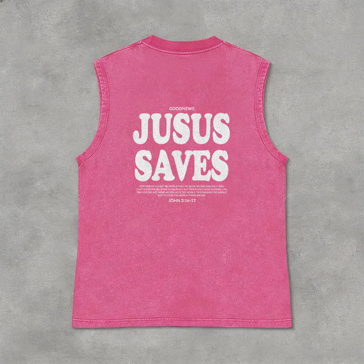 Christianartworkshop Jesus Saves John 3:16 Unisex Washed Tank Top - image 5