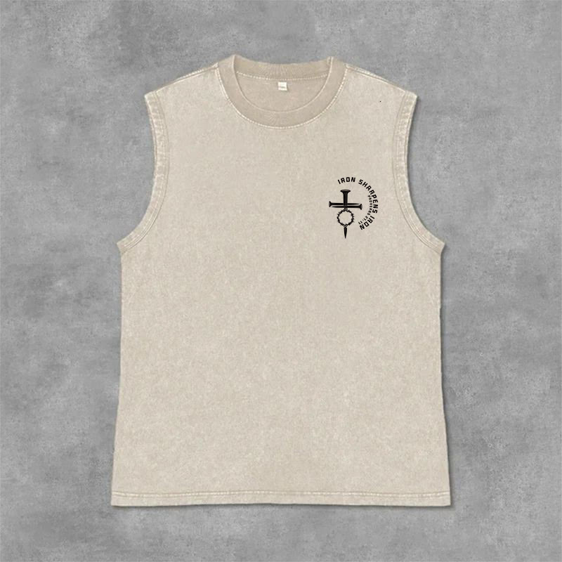 Christianartworkshop Proverbs 27:17 Nail Cross Unisex Washed Tank Top - image 20