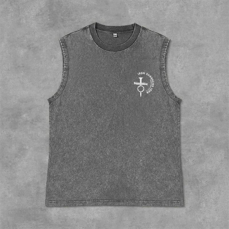 Christianartworkshop Proverbs 27:17 Nail Cross Unisex Washed Tank Top - image 14