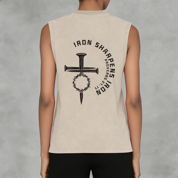 Christianartworkshop Proverbs 27:17 Nail Cross Unisex Washed Tank Top - image 17
