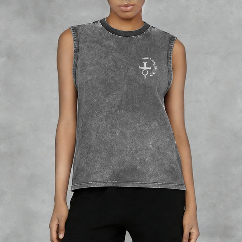 Christianartworkshop Proverbs 27:17 Nail Cross Unisex Washed Tank Top - image 11