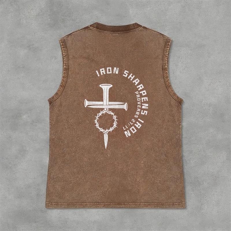 Christianartworkshop Proverbs 27:17 Nail Cross Unisex Washed Tank Top - image 33