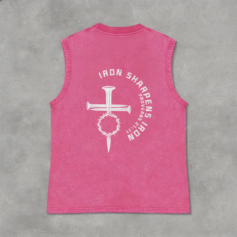Christianartworkshop Proverbs 27:17 Nail Cross Unisex Washed Tank Top - image 26