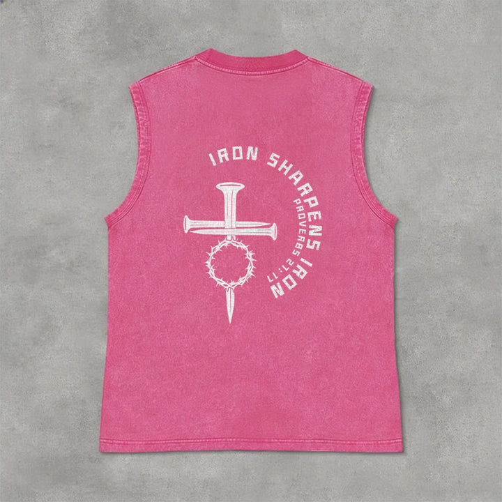 Christianartworkshop Proverbs 27:17 Nail Cross Unisex Washed Tank Top - image 26