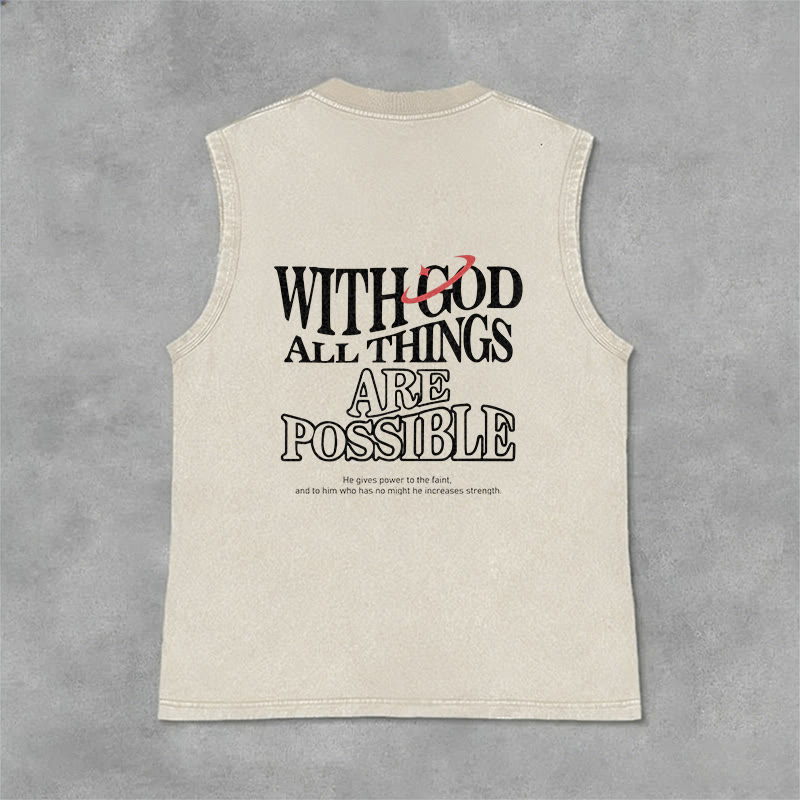 Christianartworkshop With God All Things Are Possible Washed Tank Top - Beige - 2XL - image 7