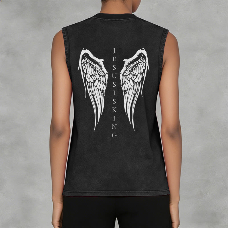 Christianartworkshop Jesus Is King Angel Wings Washed Tank Top - image 3