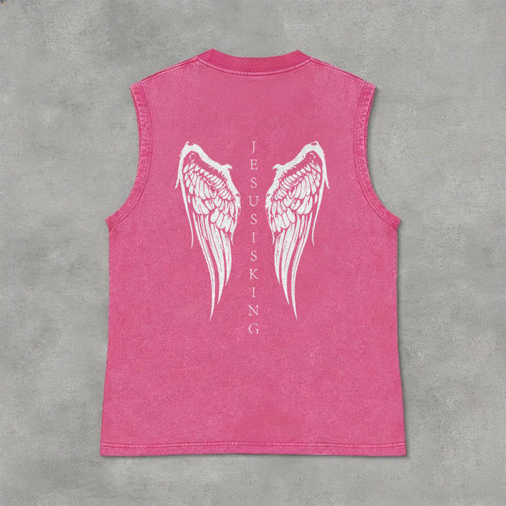 Christianartworkshop Jesus Is King Angel Wings Washed Tank Top - image 26
