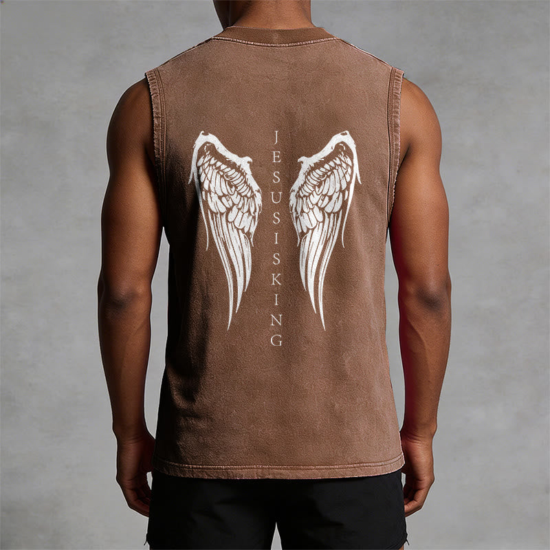 Christianartworkshop Jesus Is King Angel Wings Washed Tank Top - image 29