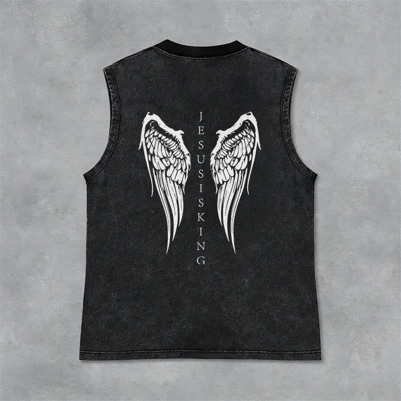 Christianartworkshop Jesus Is King Angel Wings Washed Tank Top - image 5