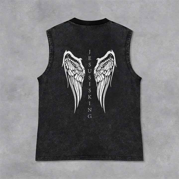 Christianartworkshop Jesus Is King Angel Wings Washed Tank Top - image 5
