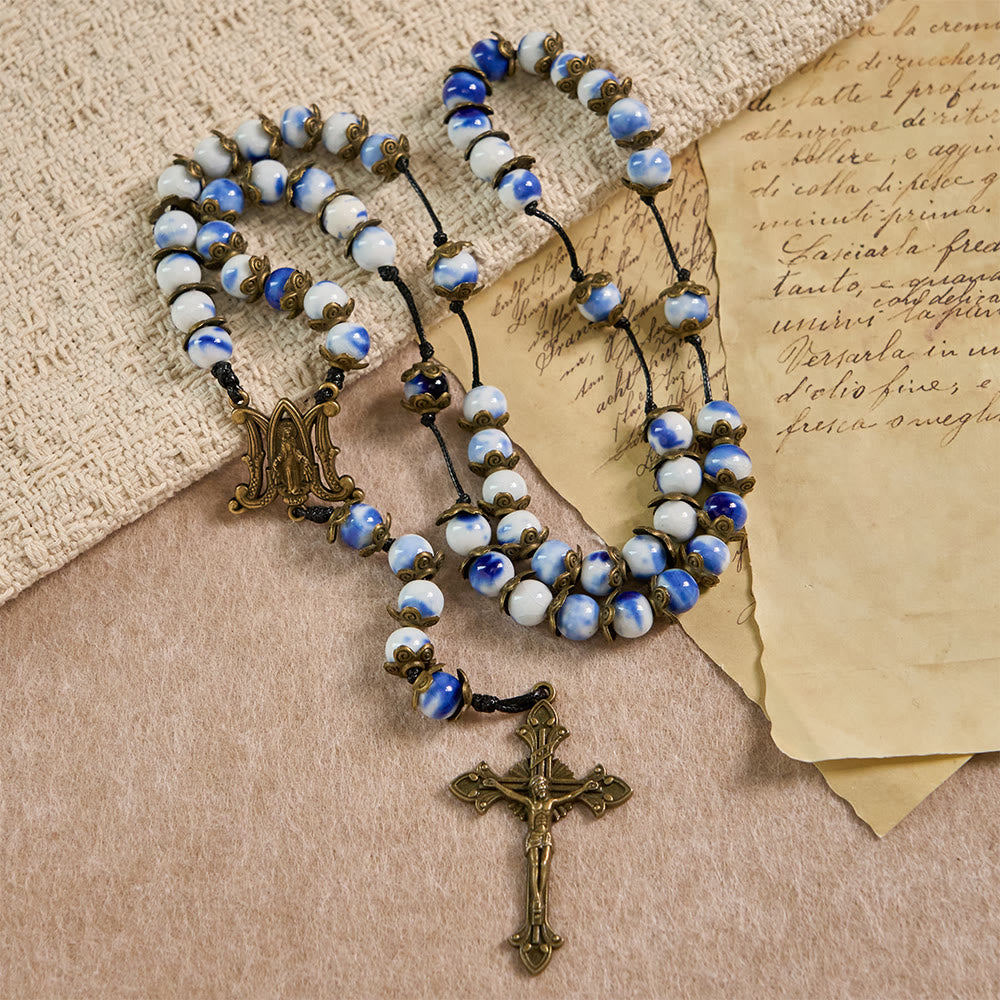 Christianartworkshop Blue and White Beaded Rosary with Miraculous Medal: A Token of Heavenly Intercession - image 4