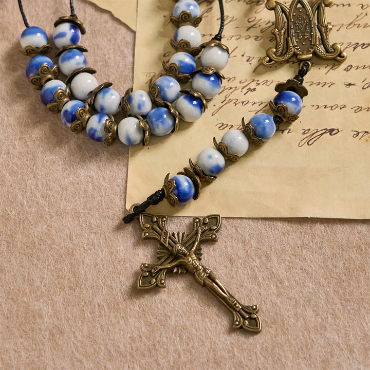 Christianartworkshop Blue and White Beaded Rosary with Miraculous Medal: A Token of Heavenly Intercession - image 8