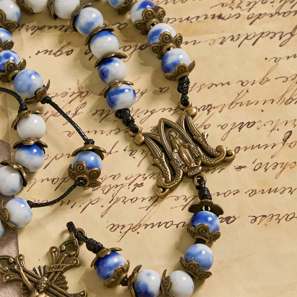 Christianartworkshop Blue and White Beaded Rosary with Miraculous Medal: A Token of Heavenly Intercession - image 7