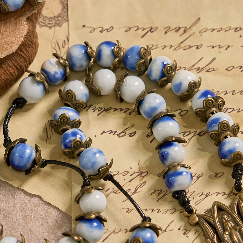 Christianartworkshop Blue and White Beaded Rosary with Miraculous Medal: A Token of Heavenly Intercession - image 6