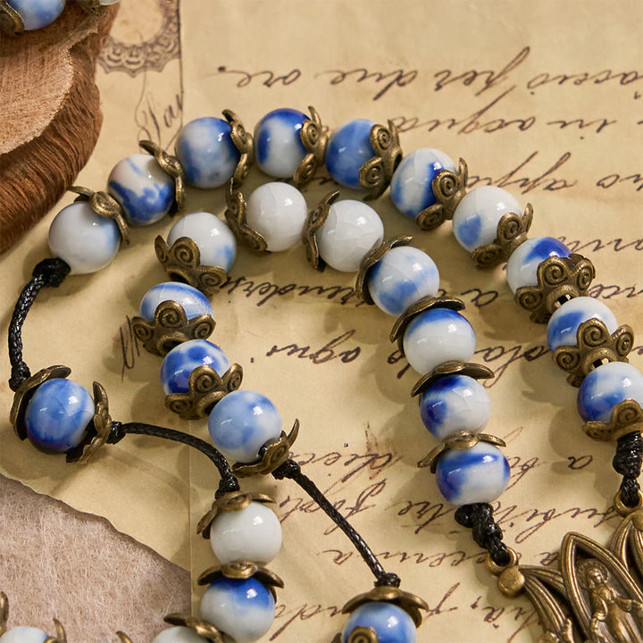 Christianartworkshop Blue and White Beaded Rosary with Miraculous Medal: A Token of Heavenly Intercession - image 6