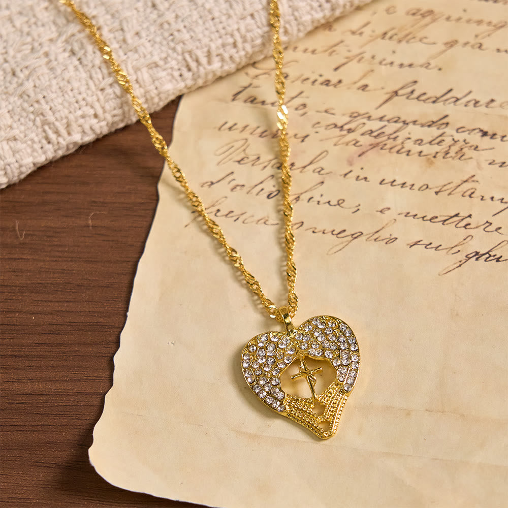 Christianartworkshop Zircon-Encrusted Heart Cross Necklace with Angel Wings: A Symbol of Divine Love & Grace - image 8