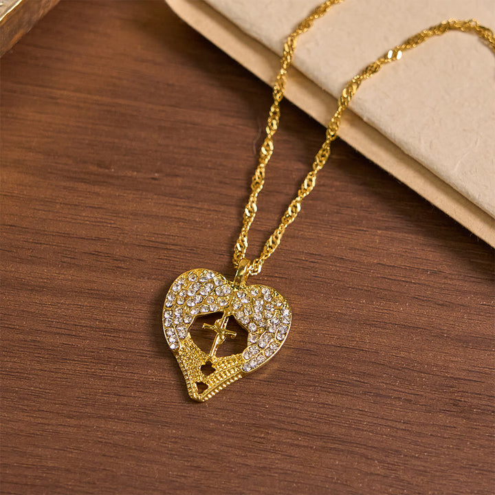 Christianartworkshop Zircon-Encrusted Heart Cross Necklace with Angel Wings: A Symbol of Divine Love & Grace - image 6