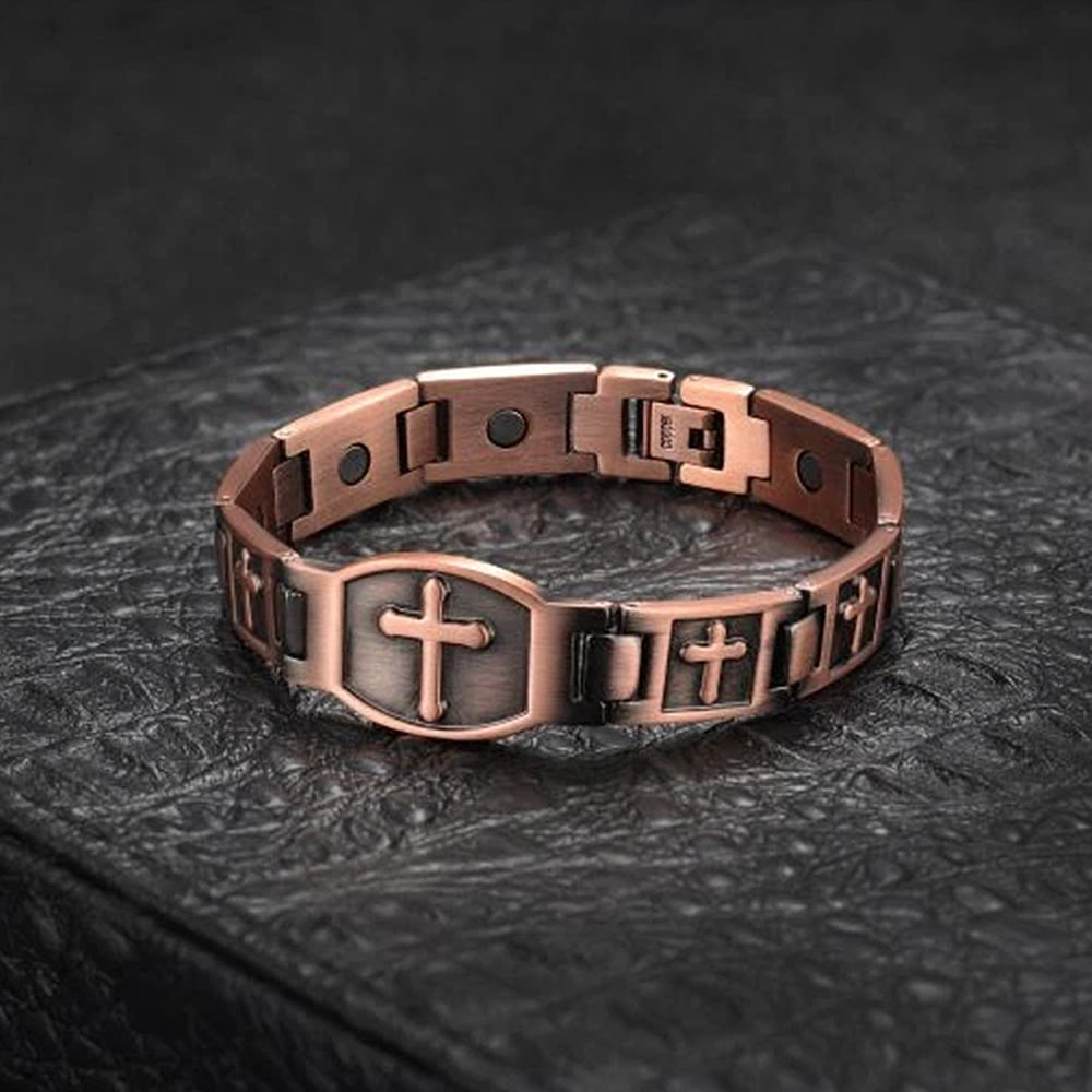 Christianartworkshop Link Chain Cross Engraved Bracelet: A Symbol of Divine Strength & Faith - Bronze - image 0